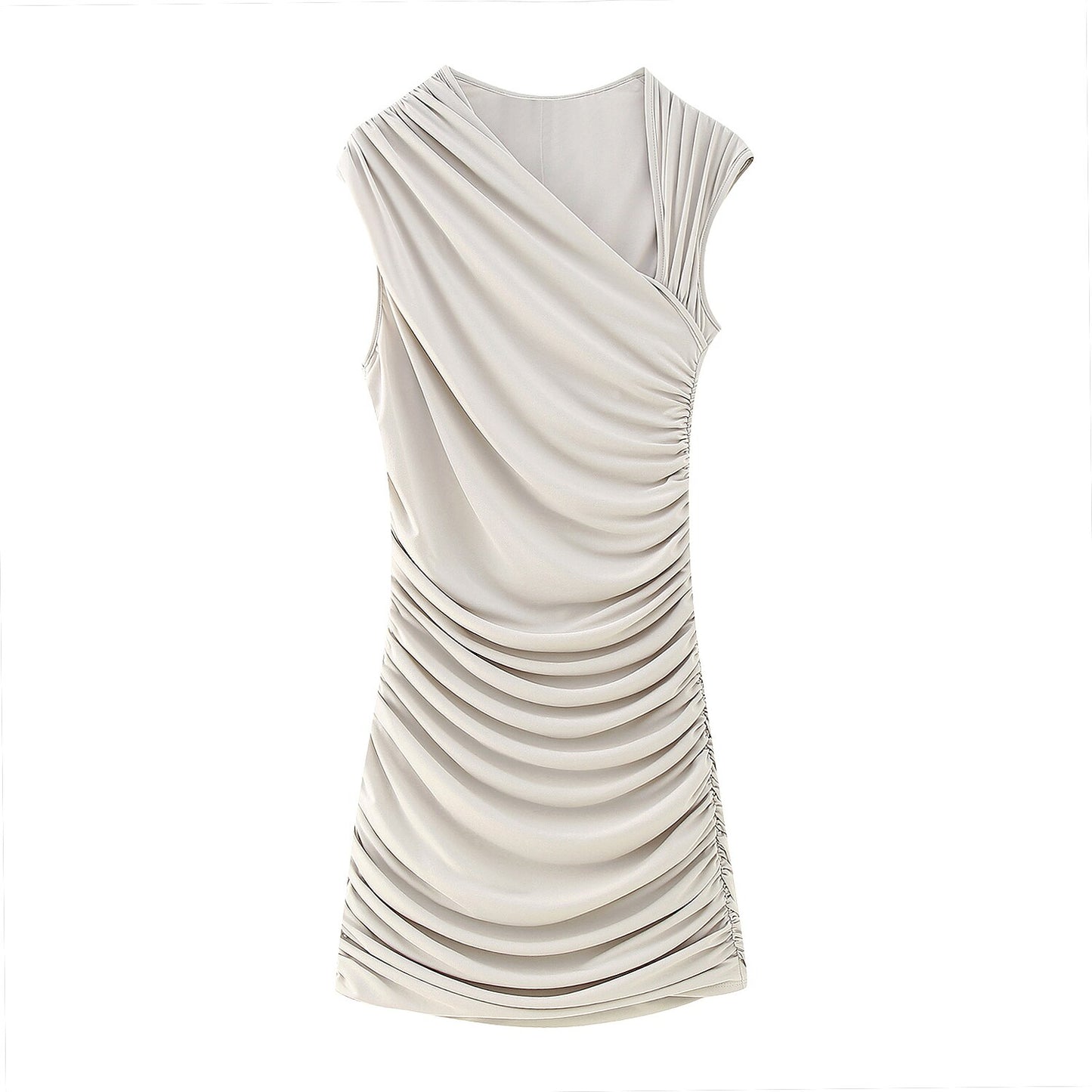 Women Fashion Short Drop Dress Woman Neckline Asymmetric Sleeveless Slim Fit Female Chic Mini Dresses