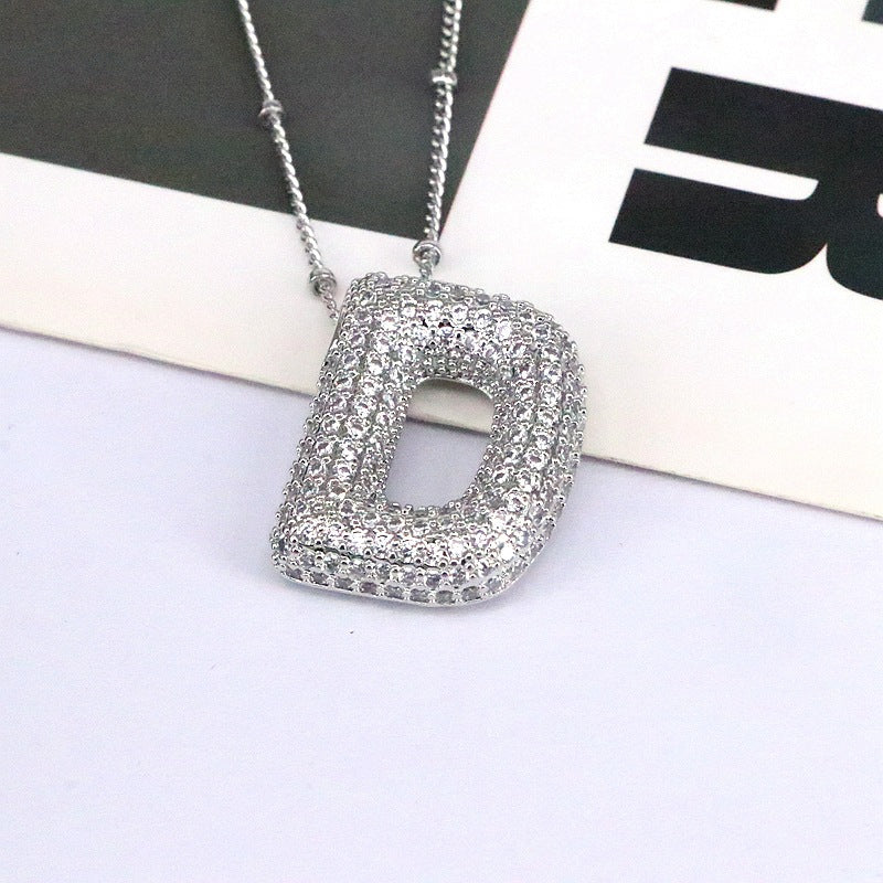 New 26 English Letter Necklace Female Copper Inlaid Zircon Niche Temperament Hip Hop Clavicle Chain