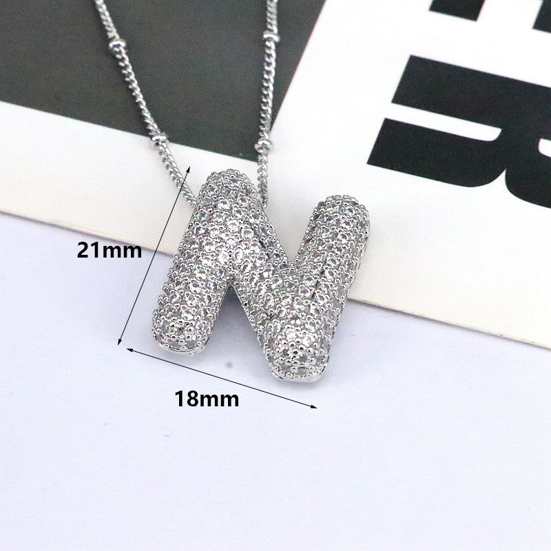 New 26 English Letter Necklace Female Copper Inlaid Zircon Niche Temperament Hip Hop Clavicle Chain