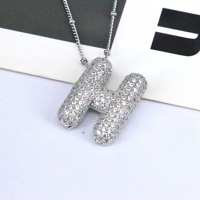 New 26 English Letter Necklace Female Copper Inlaid Zircon Niche Temperament Hip Hop Clavicle Chain