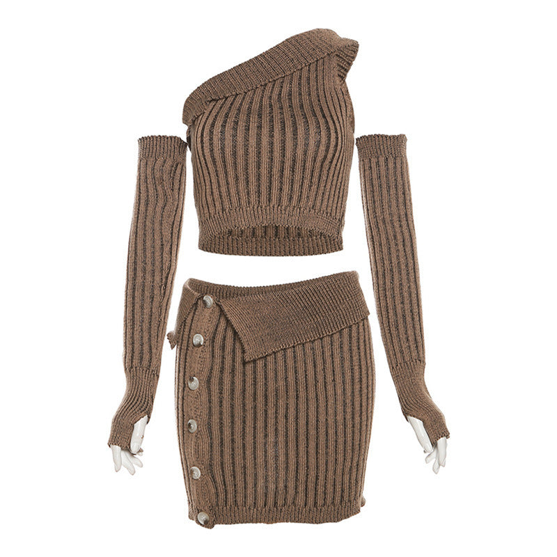 Collar Sexy Bare Midriff High Waist Sheath Slim Fit Skirt Suit