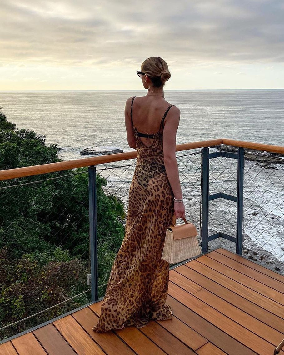 Slim Fit Backless See-through Leopard Print Dress
