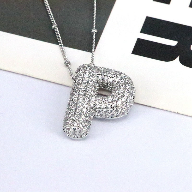 New 26 English Letter Necklace Female Copper Inlaid Zircon Niche Temperament Hip Hop Clavicle Chain