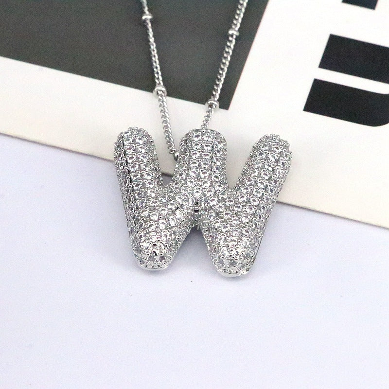 New 26 English Letter Necklace Female Copper Inlaid Zircon Niche Temperament Hip Hop Clavicle Chain