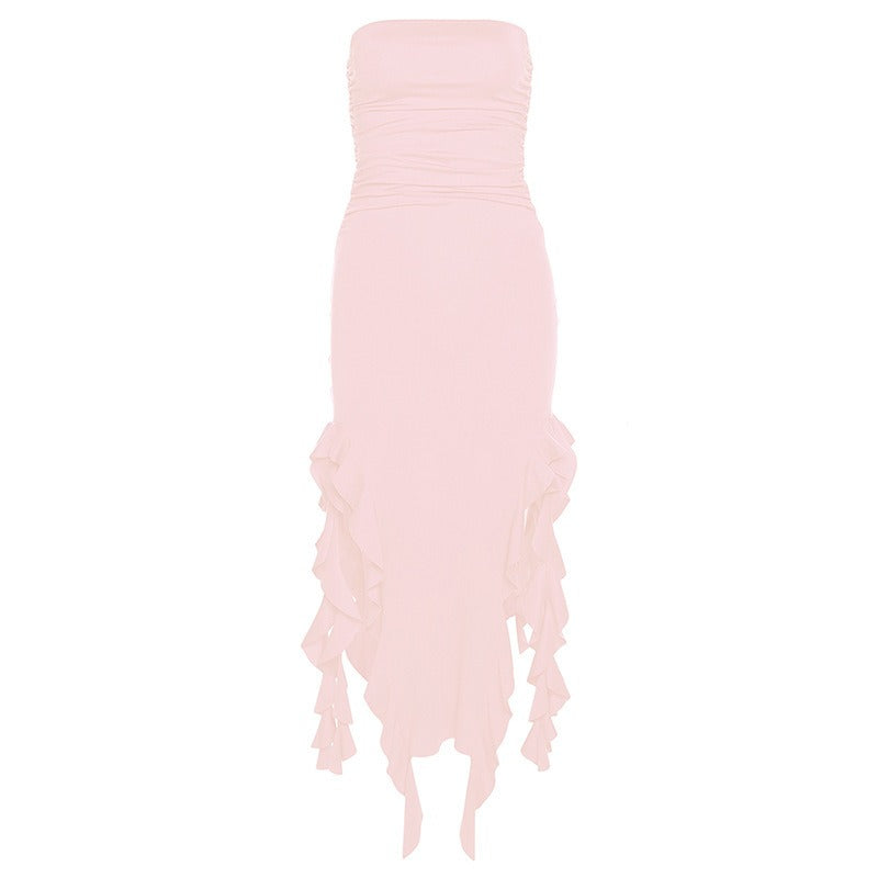 Fashionable and sexy women's one-shoulder tube top slim-fit hip-covering dress with irregular hem