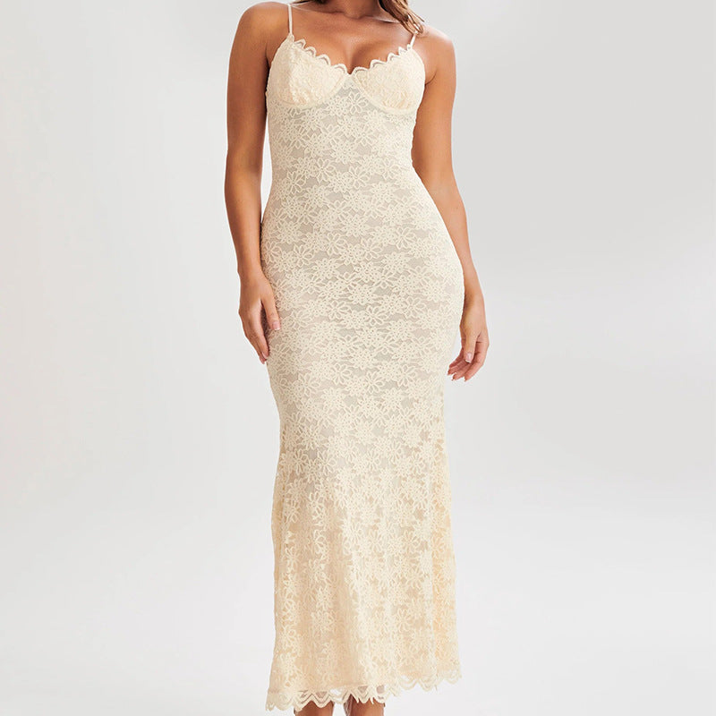 Strap Dress Fashionable See-through Hip Skirt Lace Slim Fit Dress