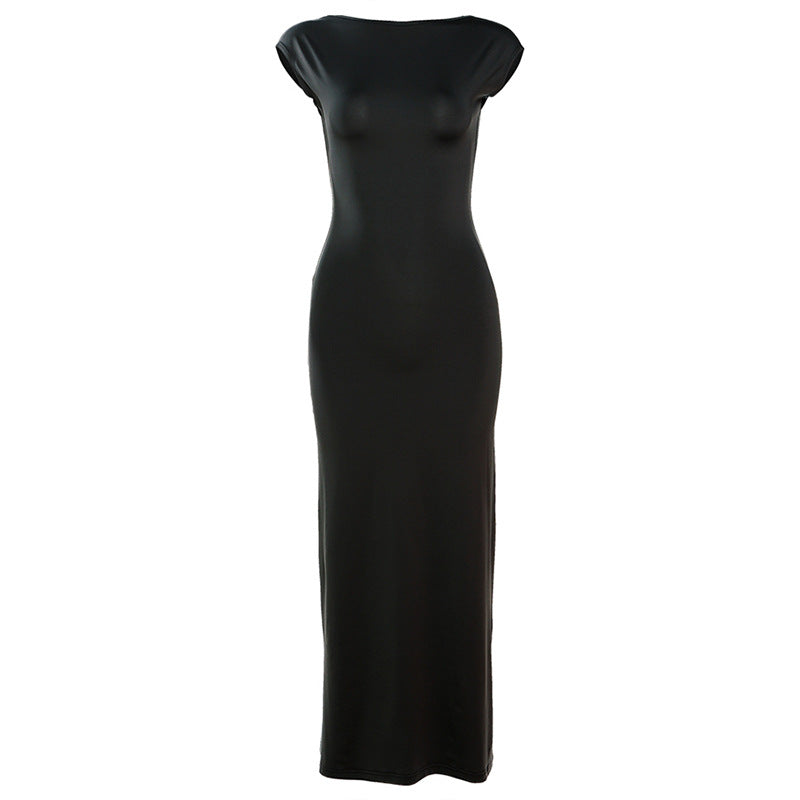 Fashion One-word Hollow Backless High Waist Slim Fit Dress