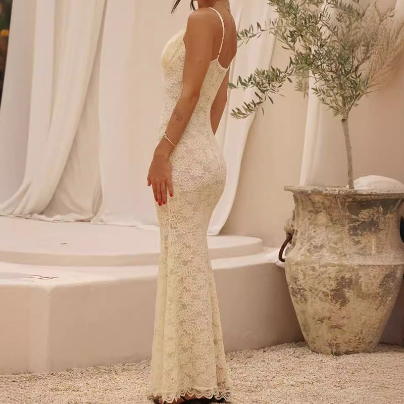 Strap Dress Fashionable See-through Hip Skirt Lace Slim Fit Dress
