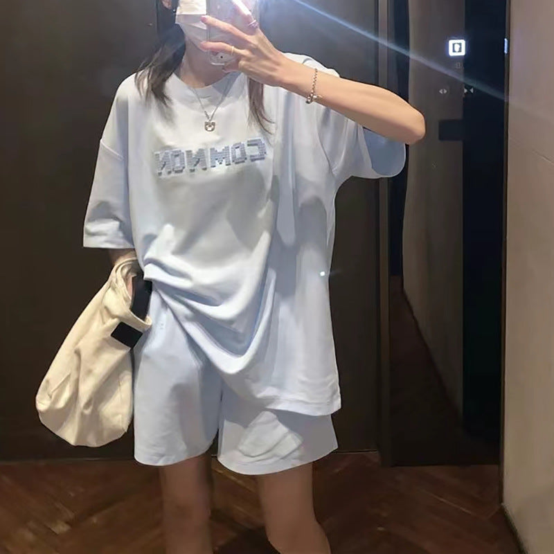 Loose Slimming Short Sleeve T-shirt High Waist Wide Leg Shorts