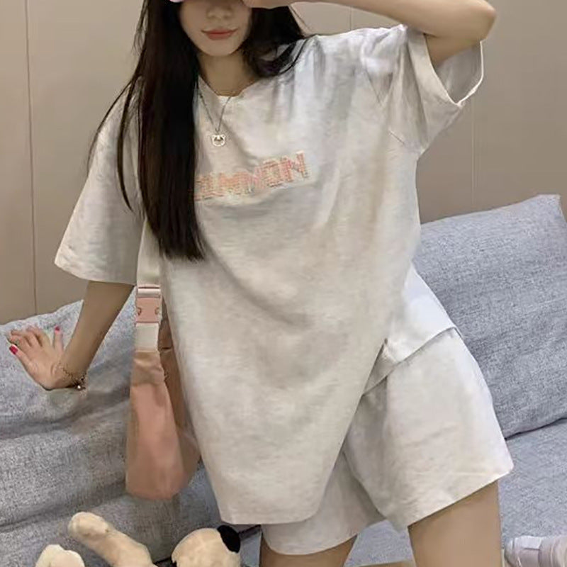Loose Slimming Short Sleeve T-shirt High Waist Wide Leg Shorts