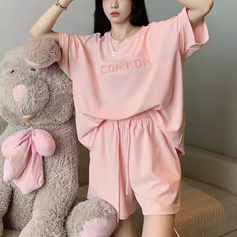 Loose Slimming Short Sleeve T-shirt High Waist Wide Leg Shorts