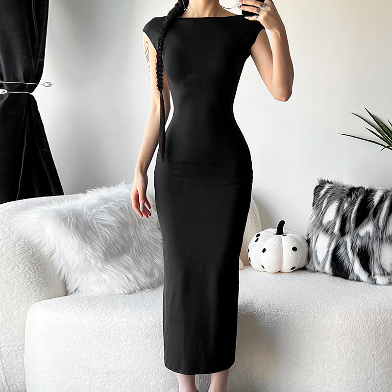 Fashion One-word Hollow Backless High Waist Slim Fit Dress