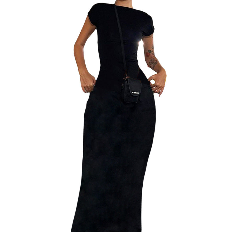Fashion One-word Hollow Backless High Waist Slim Fit Dress