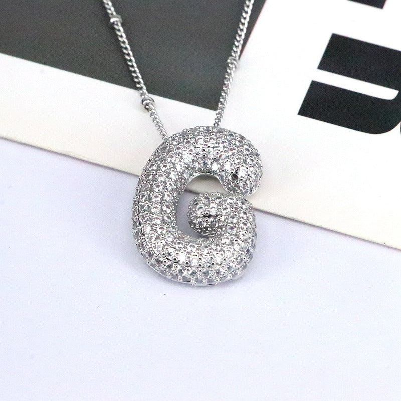 New 26 English Letter Necklace Female Copper Inlaid Zircon Niche Temperament Hip Hop Clavicle Chain