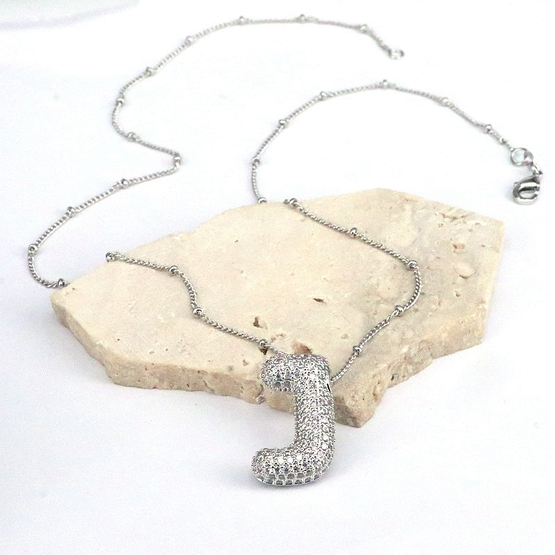 New 26 English Letter Necklace Female Copper Inlaid Zircon Niche Temperament Hip Hop Clavicle Chain