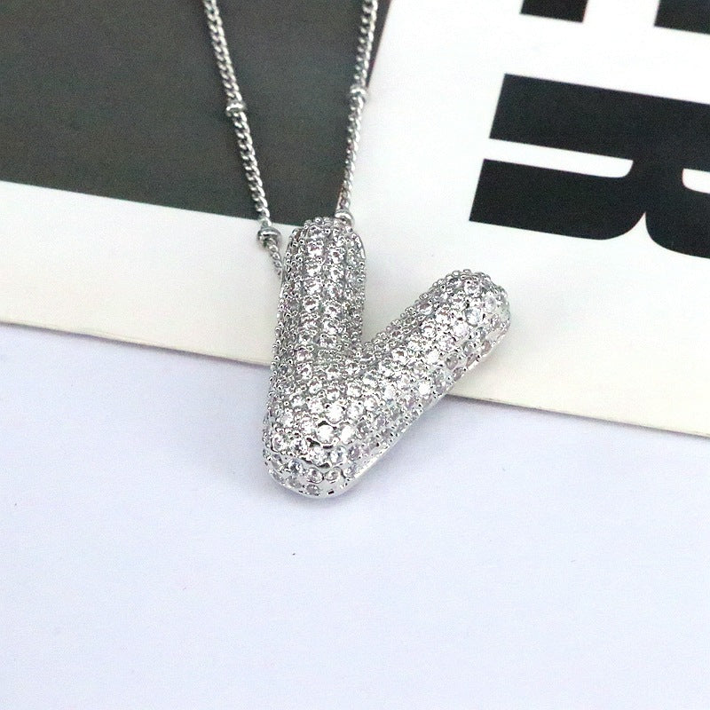 New 26 English Letter Necklace Female Copper Inlaid Zircon Niche Temperament Hip Hop Clavicle Chain