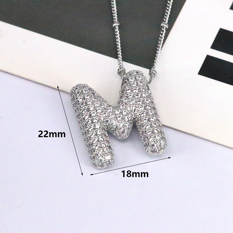 New 26 English Letter Necklace Female Copper Inlaid Zircon Niche Temperament Hip Hop Clavicle Chain