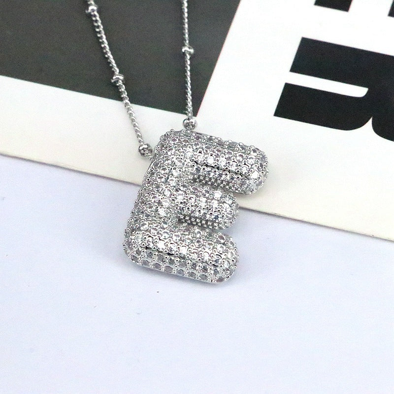 New 26 English Letter Necklace Female Copper Inlaid Zircon Niche Temperament Hip Hop Clavicle Chain