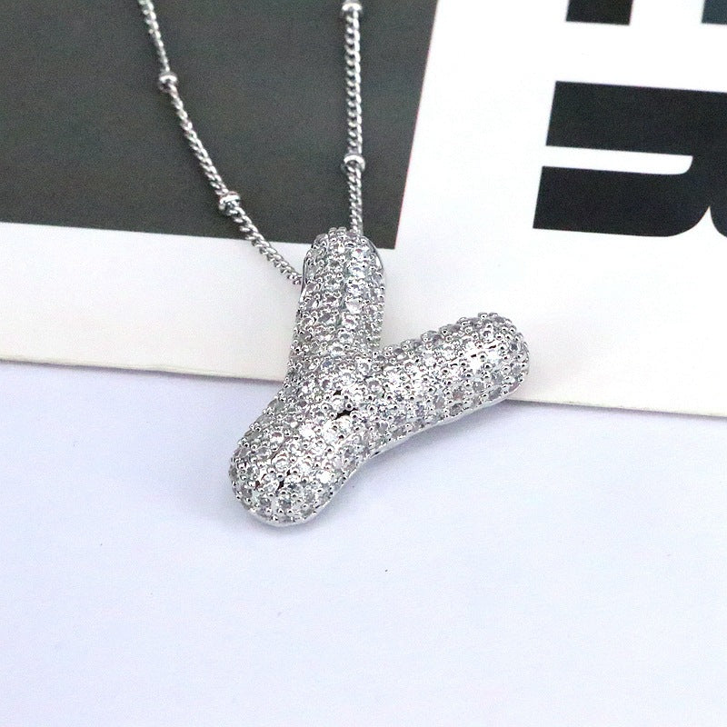 New 26 English Letter Necklace Female Copper Inlaid Zircon Niche Temperament Hip Hop Clavicle Chain