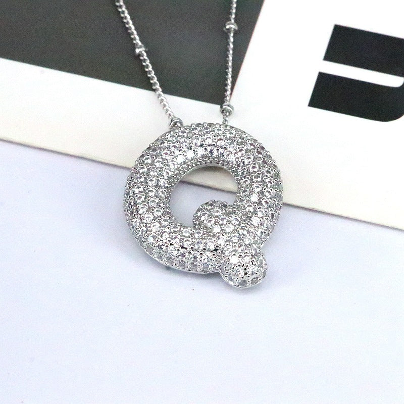 New 26 English Letter Necklace Female Copper Inlaid Zircon Niche Temperament Hip Hop Clavicle Chain