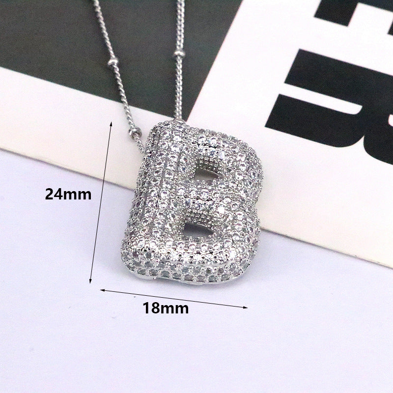 New 26 English Letter Necklace Female Copper Inlaid Zircon Niche Temperament Hip Hop Clavicle Chain