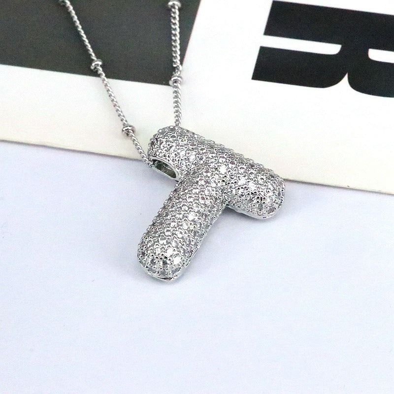 New 26 English Letter Necklace Female Copper Inlaid Zircon Niche Temperament Hip Hop Clavicle Chain