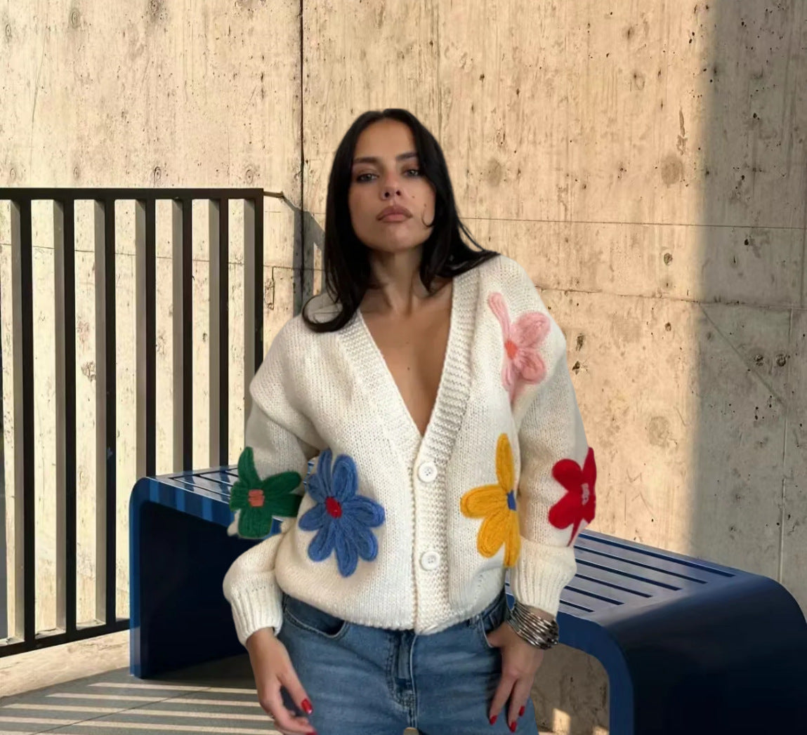 Color Little Flower Thick Sweet Cute Sweater Coat