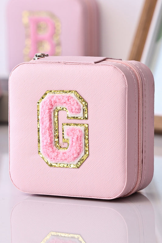 Pink G Chenille Letter Graphic Jewelry Organizer Box