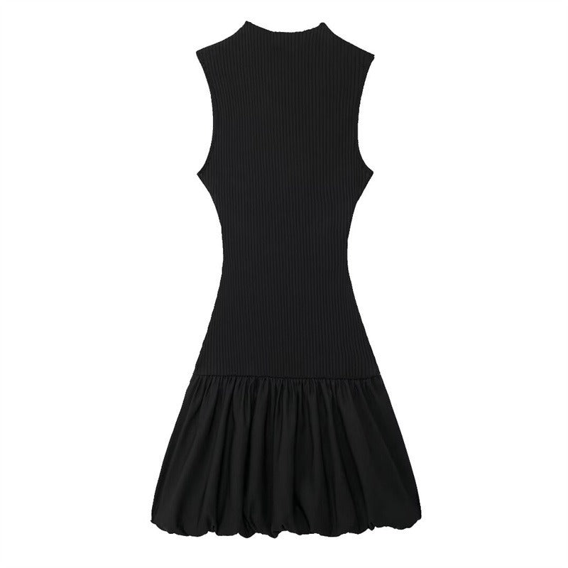 French new style hot girl slim backless dress ribbed balloon style short skirt