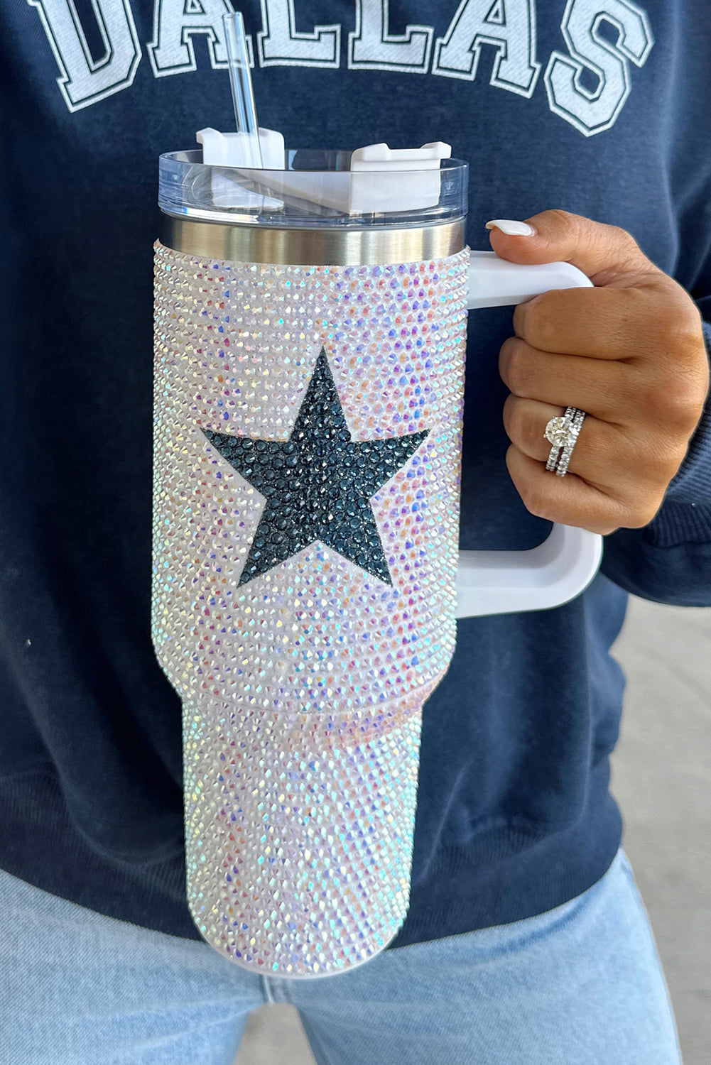 White Star Shape Full Rhinestone Stainless Stanley Cup 40oz