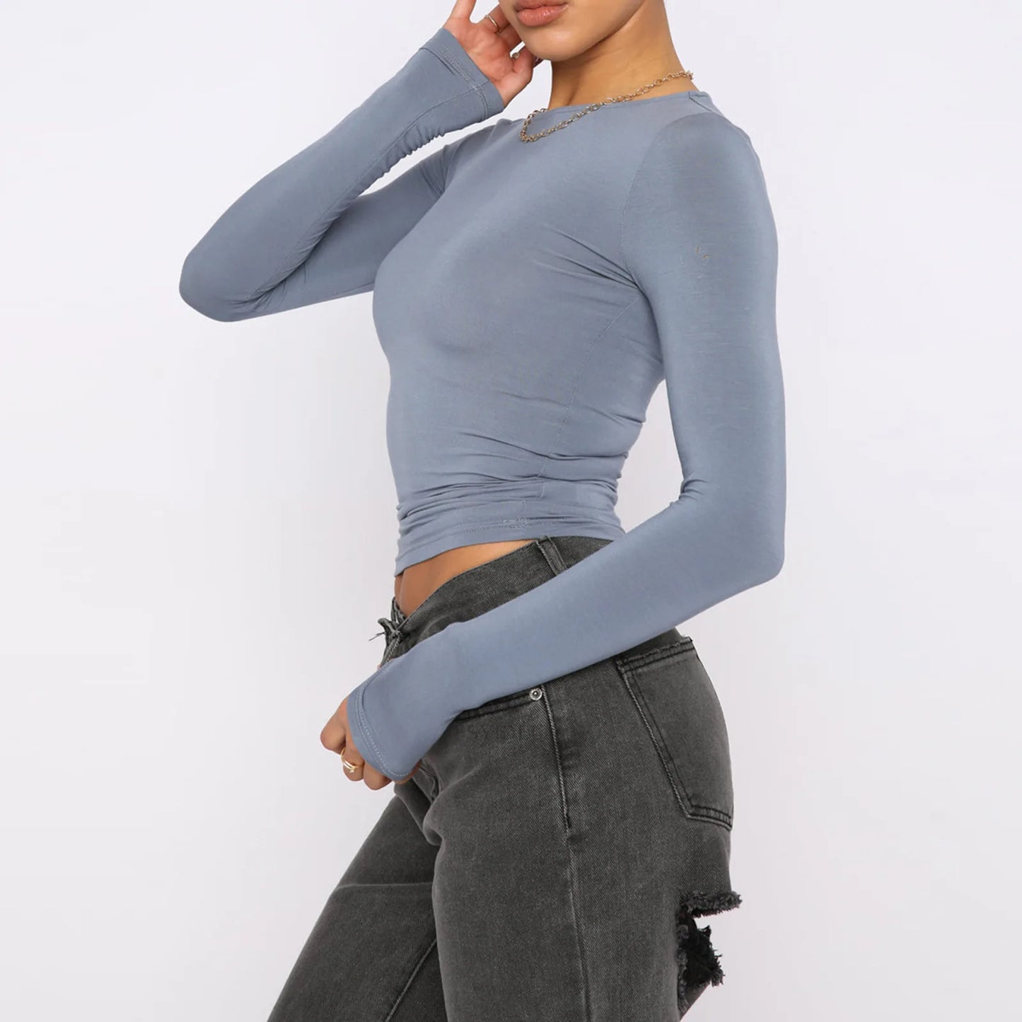 Women's Slim Long-sleeved Pullovers Tops Solid Causal Fit Shirts