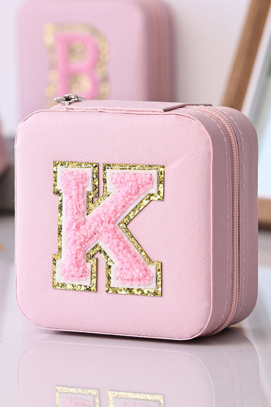 Pink Initial K Chenile Graphic Jewelry Organizer Box