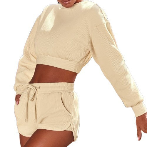 Long-Sleeved Top and Fitness shorts Two-Piece set