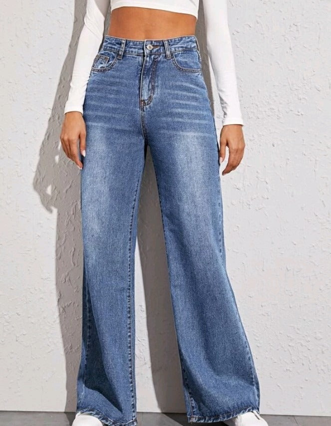 High Waist Loose Jeans For Women Fashion Casual Denim Wide Leg Pants Street Casual Trousers