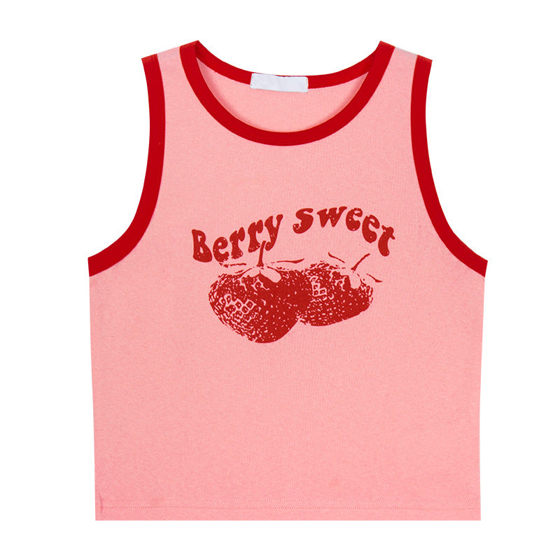 Ins Retro Strawberry High Waist Y2g Sexy Short I-shaped Sleeveless Vest