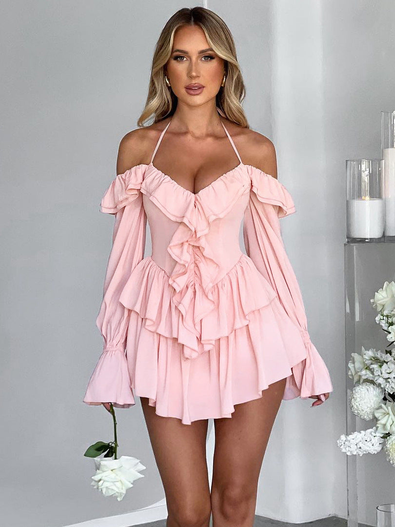 Women's Ruffled Long-sleeved One-piece Shorts