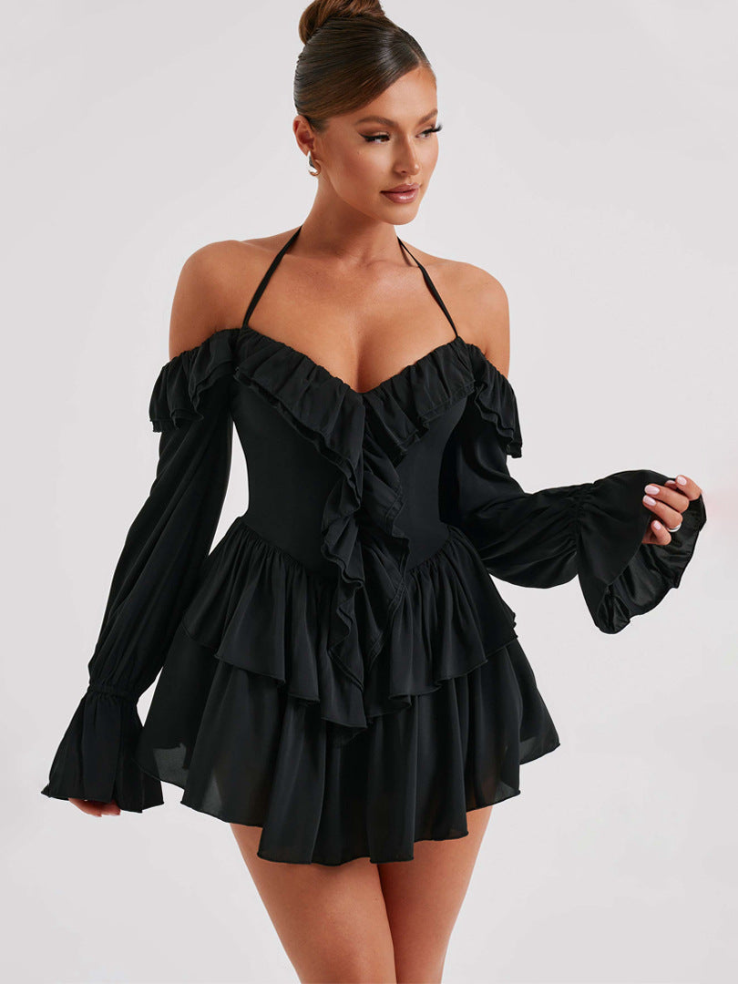 Women's Ruffled Long-sleeved One-piece Shorts