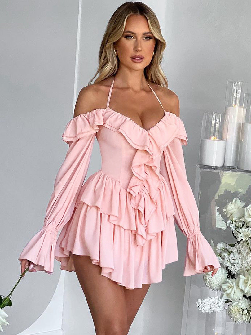 Women's Ruffled Long-sleeved One-piece Shorts