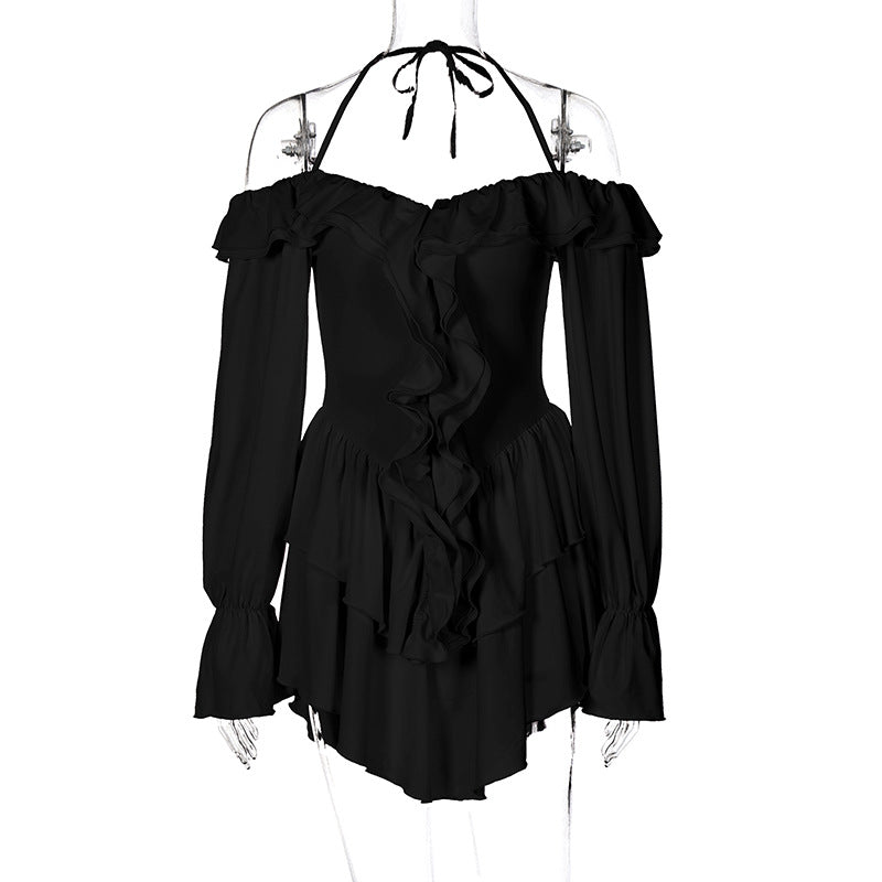 Women's Ruffled Long-sleeved One-piece Shorts