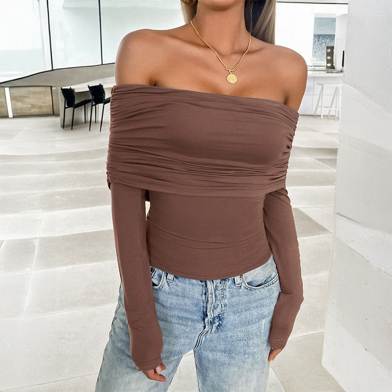 European and American women's T-shirt, spring and summer casual solid color pullover, one shoulder knitted top