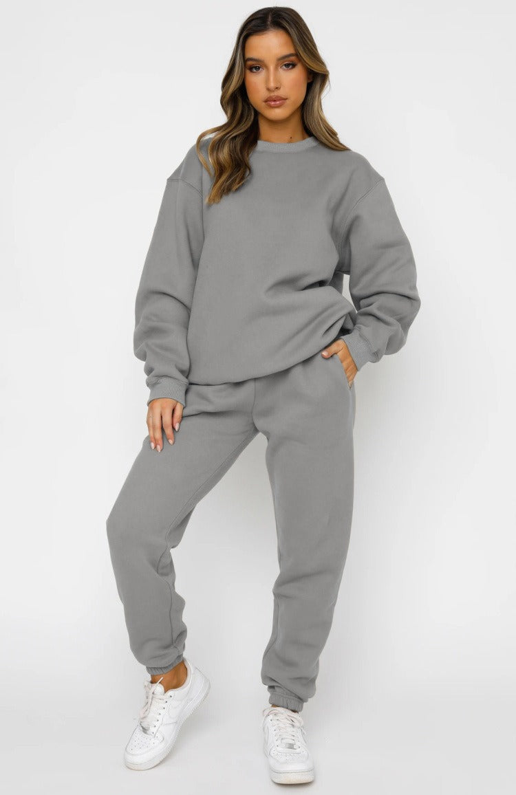 Round Neck Pullover Pants Women's and Casual Long Sleeve Sweater Set