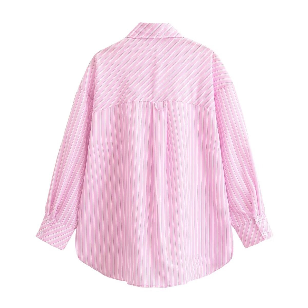 European and American summer new fashionable lapel long sleeved striped single breasted loose shirt for women