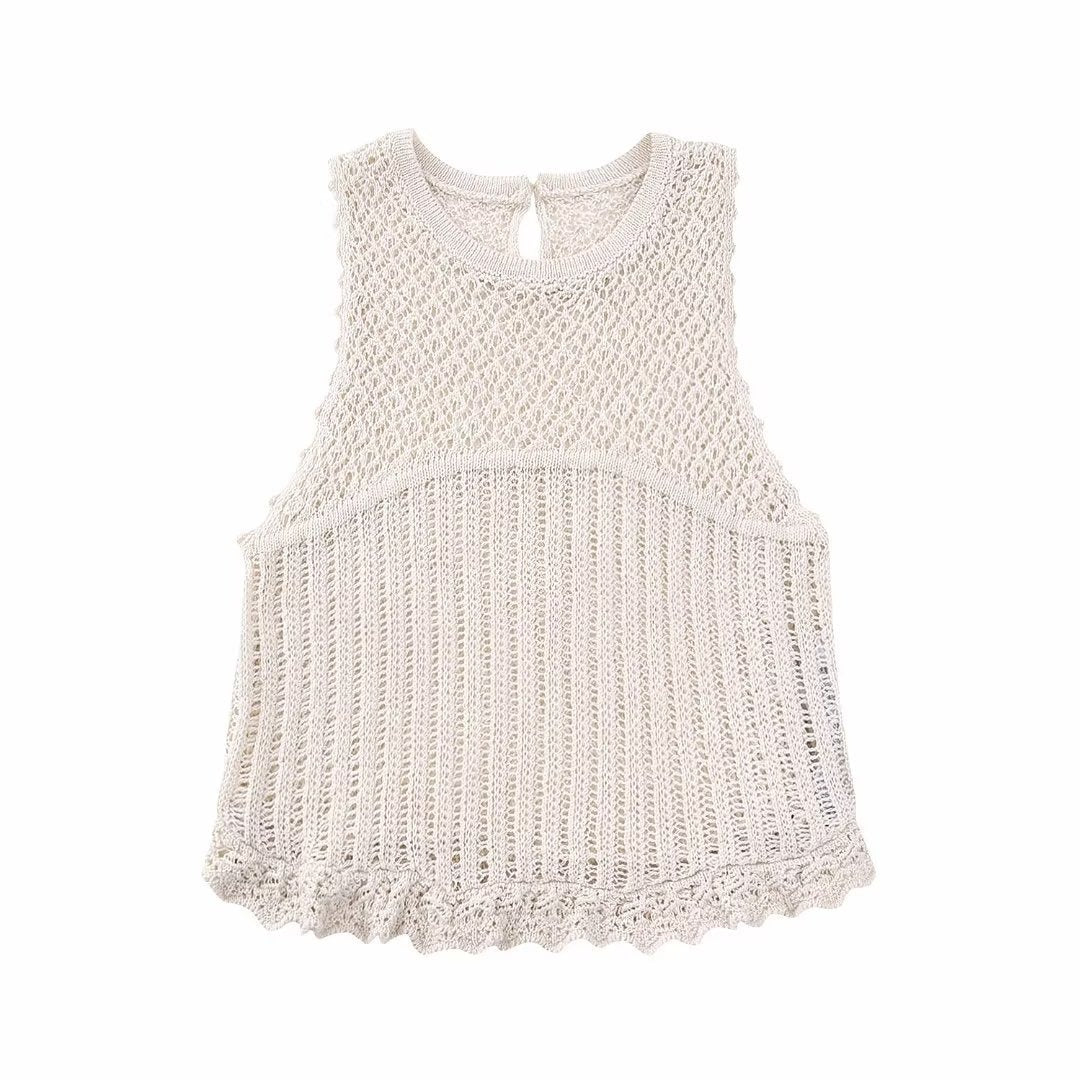 Style Round Neck Sleeveless Knitted Tank Top