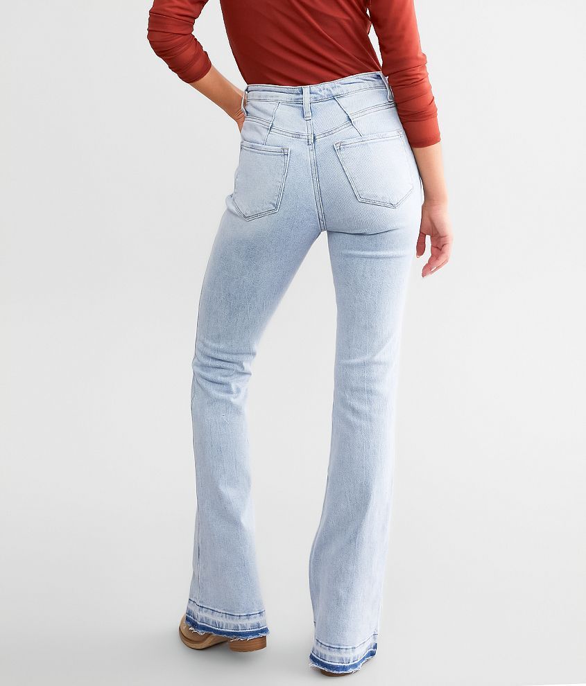 Women's High Waist Button Row Elastic Denim Pants