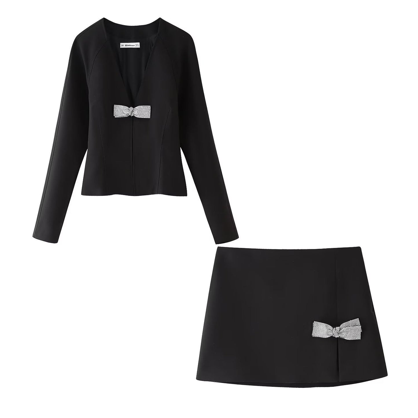 Butterfly knot decoration slim fit shirt+short skirt set for women