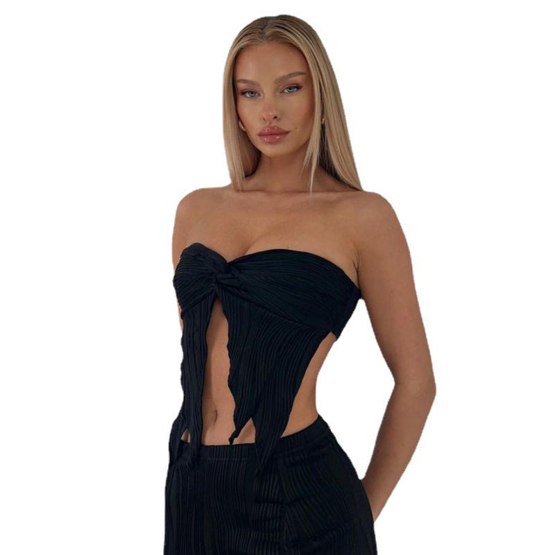 Fashion Pleated Twisted Tube Top Backless Top