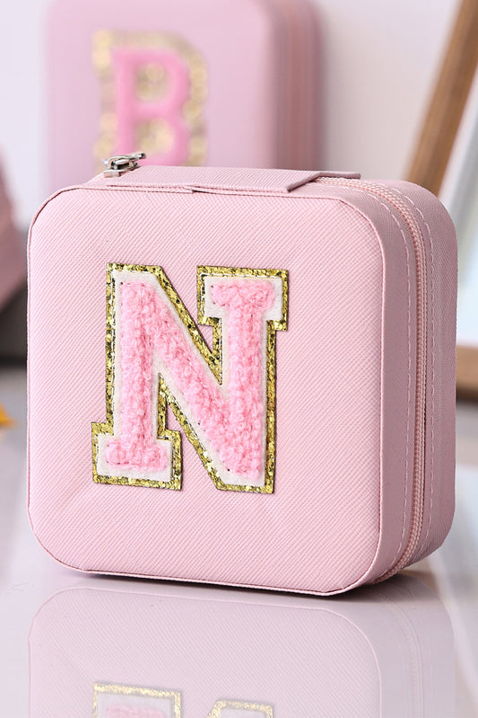 Pink Initial N Chenille Square Jewelry Box