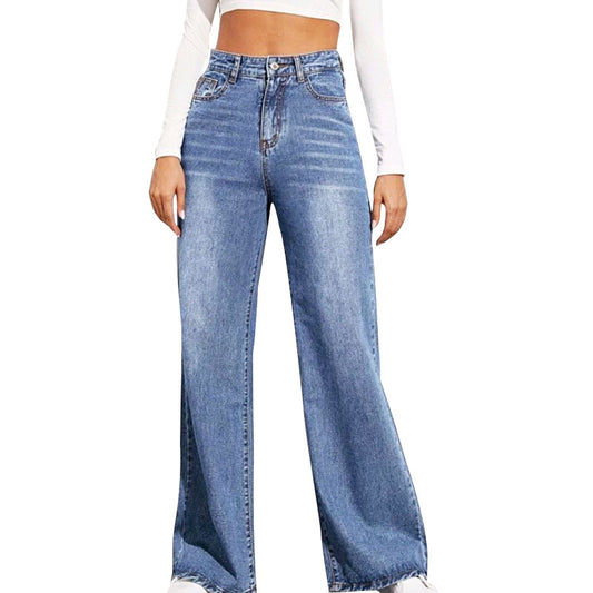 High Waist Loose Jeans For Women Fashion Casual Denim Wide Leg Pants Street Casual Trousers