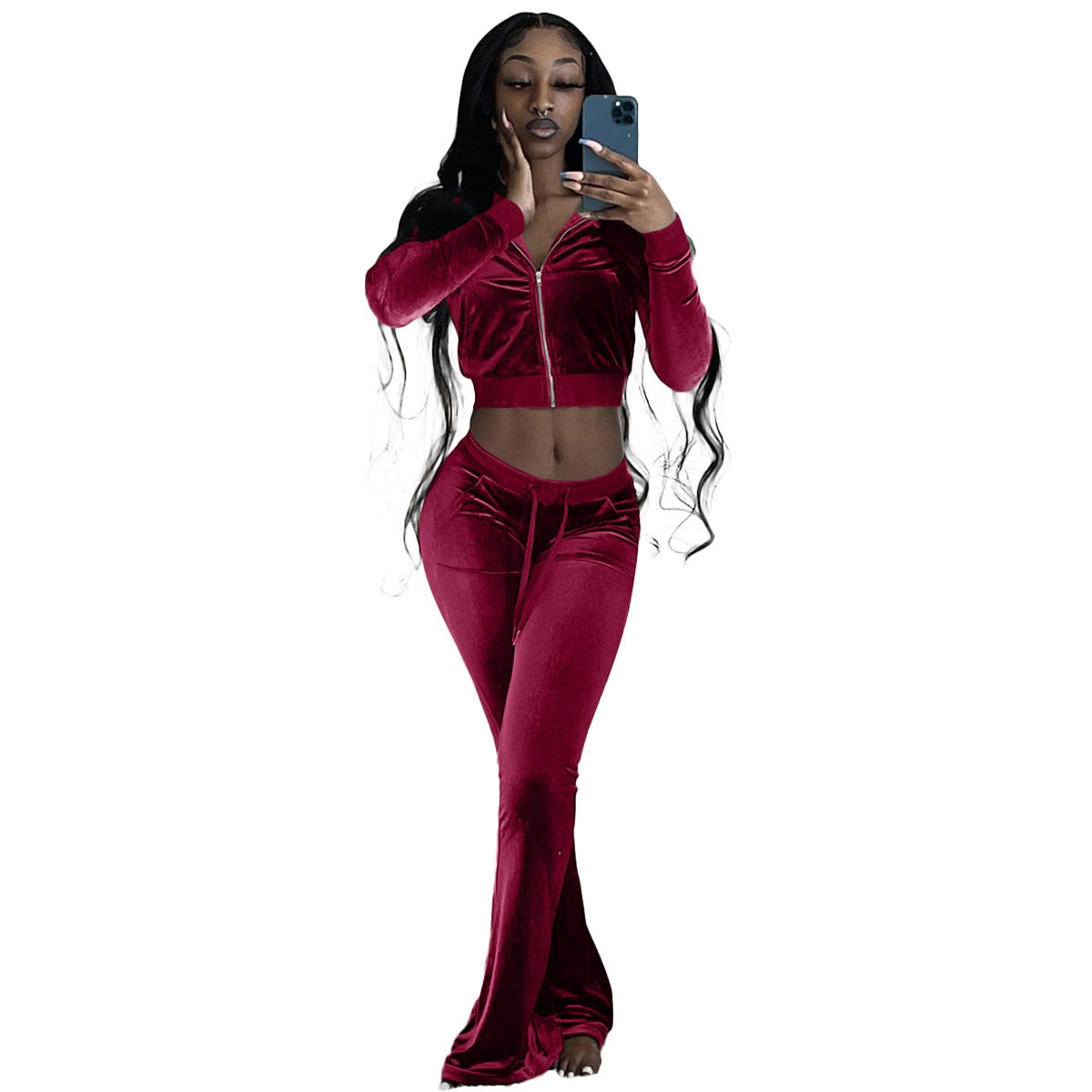 F171 Autumn Winter Women Outdoor Casual Sports Solid Velvet Two Piece Set Top and  Pants Tracksuit Sweatsuit Outfits