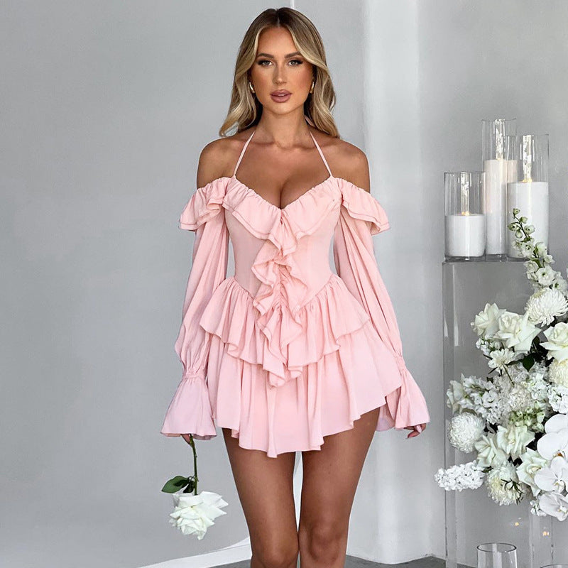 Women's Ruffled Long-sleeved One-piece Shorts